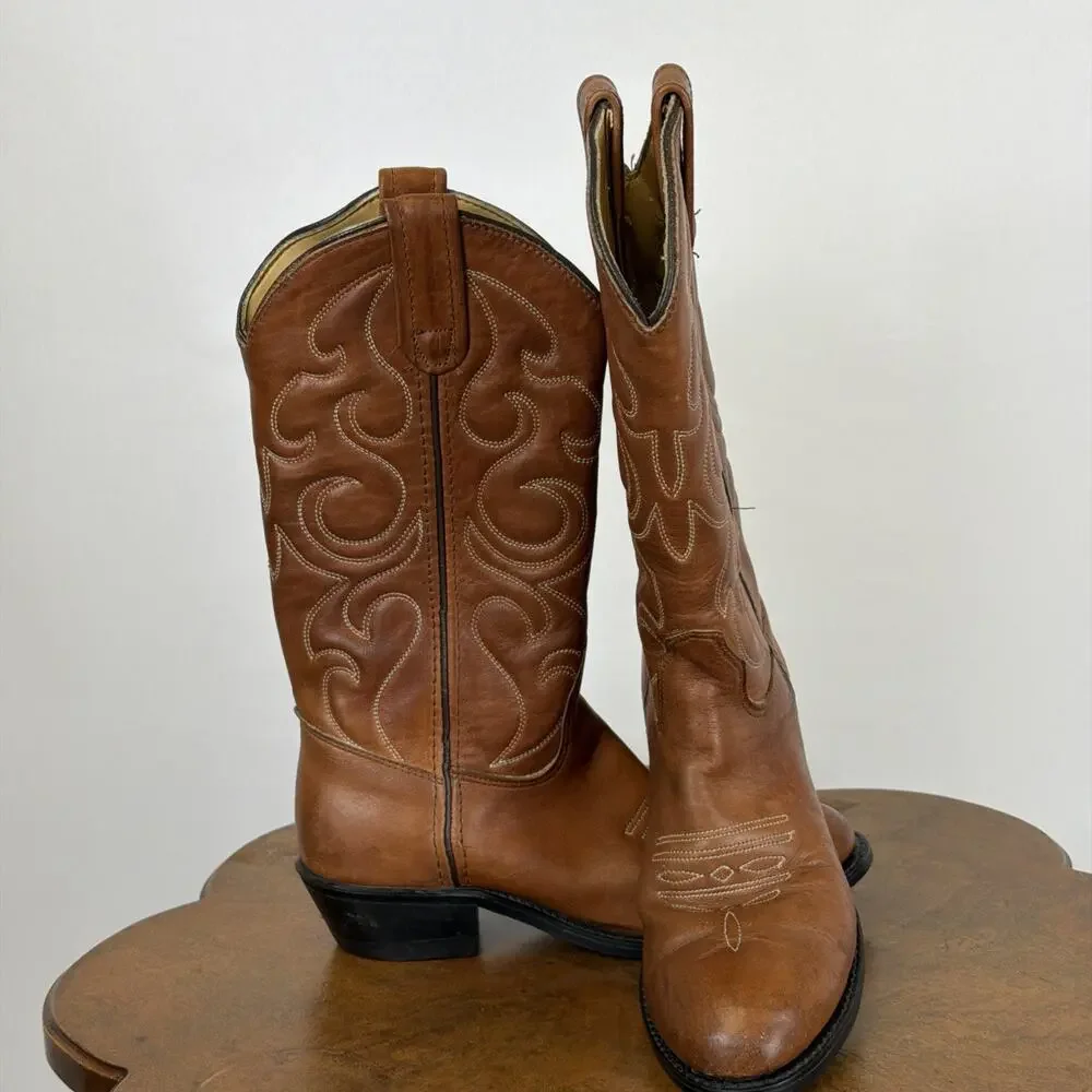 Iron Age Brown Leather Western Boots Contrast Stitching Men's 6 Work Boots